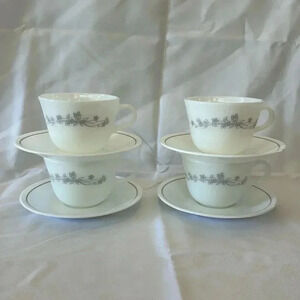 Vintage Corningware Corelle Ribbon Bouquet Cups Mugs with Saucers - Set of 4